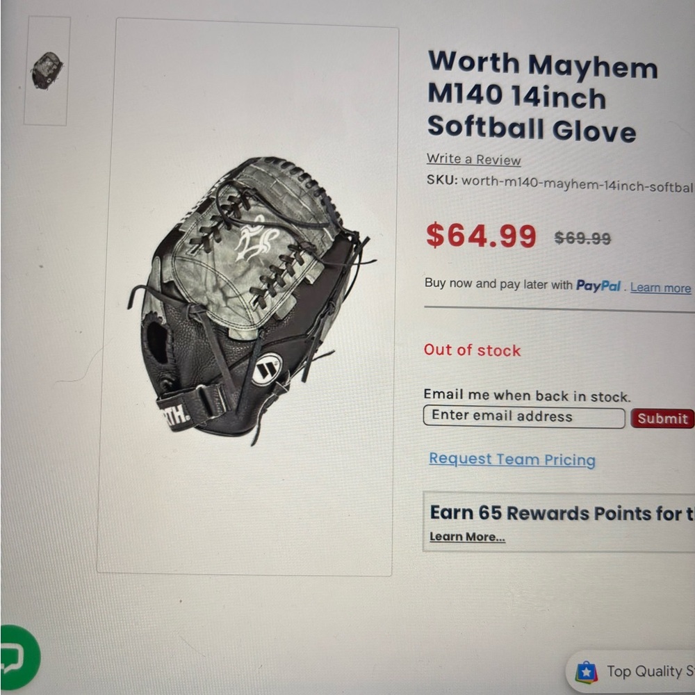 Worth Model M140 Black and Green/Gray Softball Glove - Picture 6 of 7